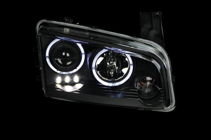 ANZO 2006-2010 Dodge Charger Projector Headlights w/ Halo Black - Burkken Auto Parts