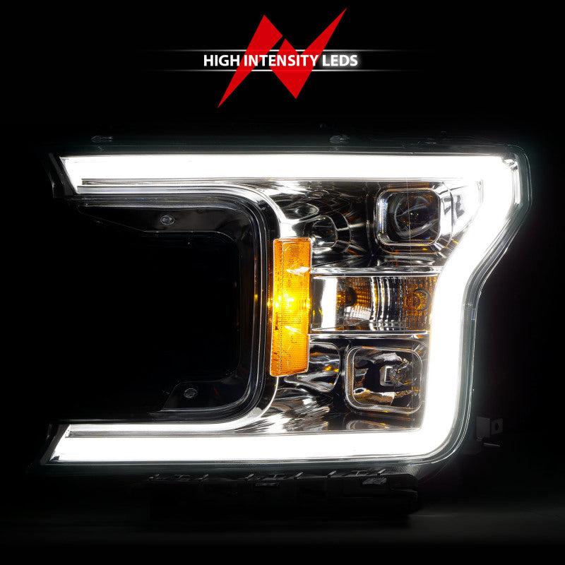 ANZO 18-19 Ford F-150 Projector Headlights w/Plank Style Switchback Chrome w/Amber - Burkken Auto Parts