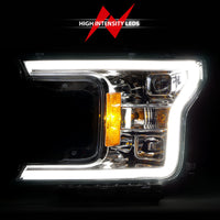 ANZO 18-19 Ford F-150 Projector Headlights w/Plank Style Switchback Chrome w/Amber - Burkken Auto Parts