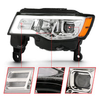 ANZO 2017-2018 Jeep Grand Cherokee Projector Headlights w/ Plank Style Switchback - Chrome w/ Amber - Burkken Auto Parts