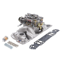 Edelbrock Manifold And Carb Kit Performer Air-Gap Small Block Chevrolet 1957-1986 Natural Finish - Burkken Auto Parts