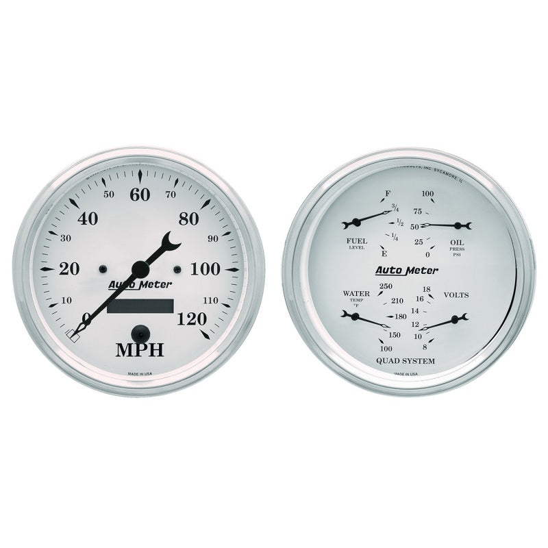 AutoMeter Gauge Kit 2 Pc. Quad & Speedometer 5in. Old Tyme White - Burkken Auto Parts