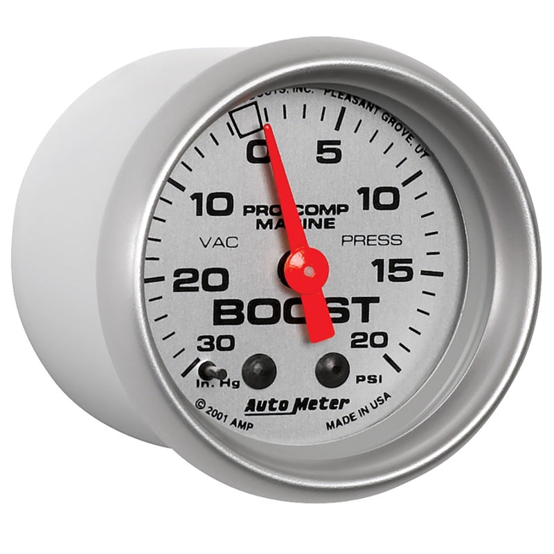 Autometer Marine Silver Ultra-Lite 2-1/16in 0-30 HG / 0-20 PSI Vacuum / Boost Gauge - Burkken Auto Parts