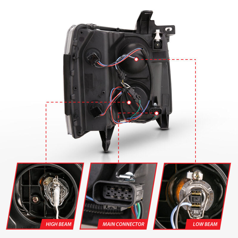 ANZO 07-13 Chevrolet Silverado 3500 Projector Headlights - Black Amber - Burkken Auto Parts