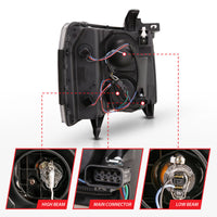 ANZO 07-13 Chevrolet Silverado 3500 Projector Headlights - Black Amber - Burkken Auto Parts