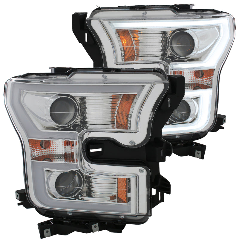 ANZO 2015-2016 Ford F-150 Projector Headlights w/ Plank Style Design Chrome w/ Amber - Burkken Auto Parts