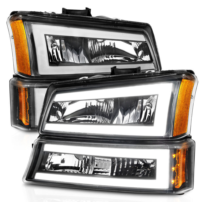 ANZO 2003-2006 Chevrolet Silverado 1500 Crystal Headlights w/ Light Bar Black Housing - Burkken Auto Parts