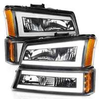 ANZO 2003-2006 Chevrolet Silverado 1500 Crystal Headlights w/ Light Bar Black Housing - Burkken Auto Parts