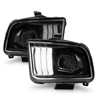 ANZO 05-09 Ford Mustang (w/Factory Halogen HL Only) Projector Headlights w/Light Bar Black Housing - Burkken Auto Parts