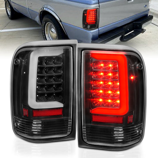 ANZO 1993-1997 Ford  Ranger LED Tail Lights w/ Light Bar Black Housing Clear Lens - Burkken Auto Parts