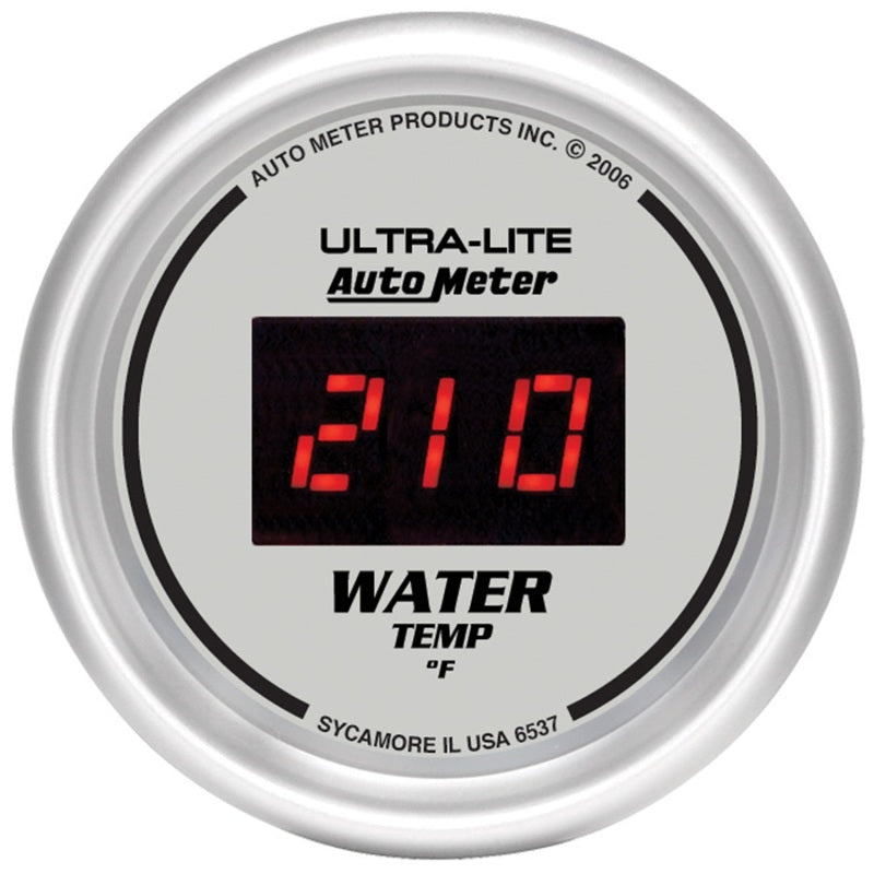 Autometer Ultra-Lite 2-1/16in 340 Deg F Silver Dial Digital w/ Red LED Water Temperature Gauge - Burkken Auto Parts
