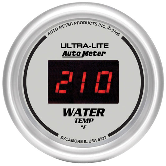 Autometer Ultra-Lite 2-1/16in 340 Deg F Silver Dial Digital w/ Red LED Water Temperature Gauge - Burkken Auto Parts