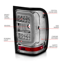 ANZO 2001-2011 Ford  Ranger LED Tail Lights w/ Light Bar Chrome Housing Clear Lens - Burkken Auto Parts