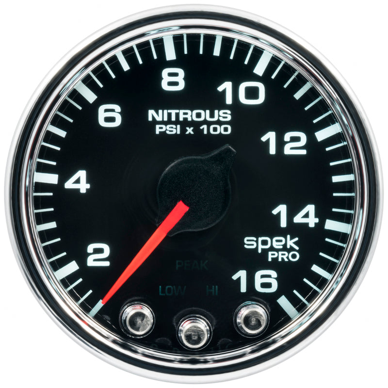 Autometer Spek-Pro Gauge Nitrous Press 2 1/16in 1600psi Stepper Motor W/Peak & Warn Blk/Chrm - Burkken Auto Parts
