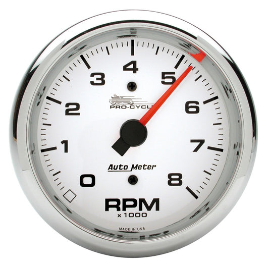 Autometer Pro-Cycle Gauge Tach 3 3/4in 8K Rpm 2&4 Cylinder White - Burkken Auto Parts