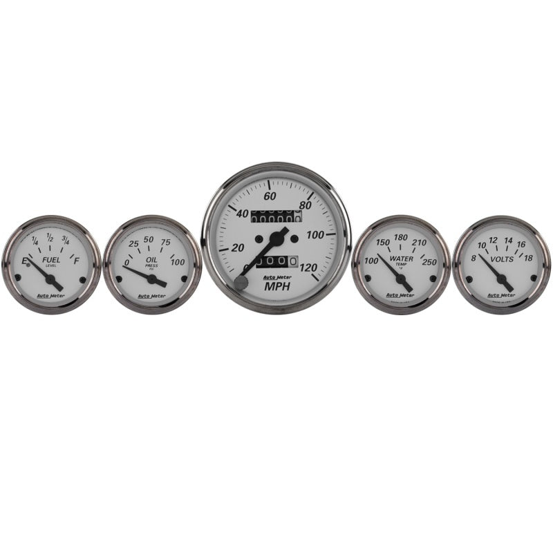 Autometer Silver 5 Pc Kit Box w/ Mech. Speedo / Elec Oil Press / Water Temp / Volt / Fuel Level - Burkken Auto Parts
