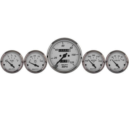 Autometer Silver 5 Pc Kit Box w/ Mech. Speedo / Elec Oil Press / Water Temp / Volt / Fuel Level - Burkken Auto Parts