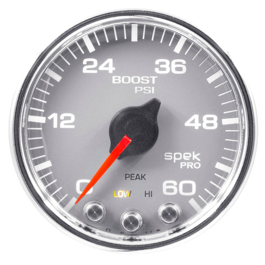 Autometer Spek-Pro Gauge Boost 2 1/16in 60psi Stepper Motor W/Peak & Warn Slvr/Chrm - Burkken Auto Parts