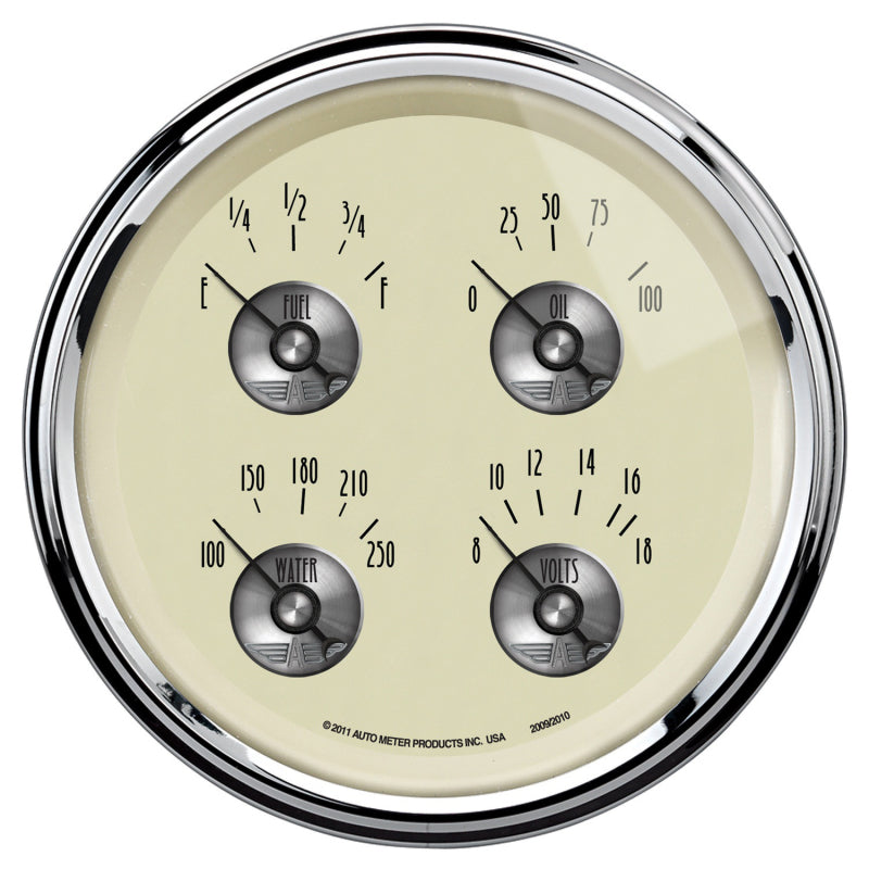 AutoMeter Gauge Quad 5in. 0 Ohm(e) to 90 Ohm(f) Elec Prestige Antq. Ivory - Burkken Auto Parts