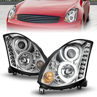 ANZO 2003-2007 Infiniti G35 Projector Headlights w/ Halo Chrome (CCFL) (HID Compatible) - Burkken Auto Parts