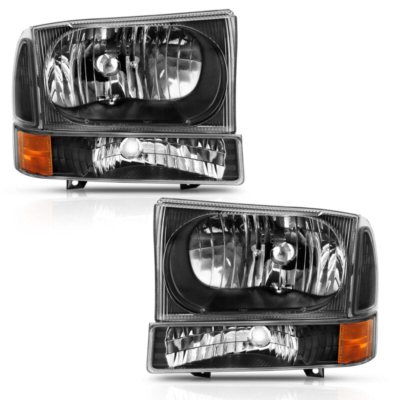 ANZO 2000-2004 Ford Excursion Crystal Headlight w/ Corner Light Black Amber (w/o Bulb) - Burkken Auto Parts