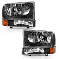 ANZO 2000-2004 Ford Excursion Crystal Headlight w/ Corner Light Black Amber (w/o Bulb) - Burkken Auto Parts