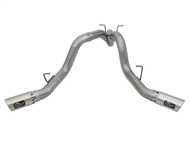 aFe Large Bore-HD 4in 409-SS DPF-Back Exhaust w/Dual Polished Tips 2017 GM Duramax V8-6.6L (td) L5P - Burkken Auto Parts