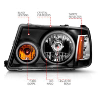 ANZO 2001-2011 Ford Ranger Projector Headlights w/ Halo Black (CCFL) 1 pc - Burkken Auto Parts