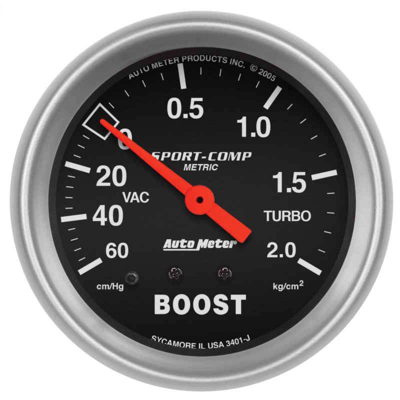 Autometer Sport-Comp 66.7mm METRIC 60 cm/Hg-2.0 Kg/Cm2 Mechanical Vacuum/Boost Gauge - Burkken Auto Parts