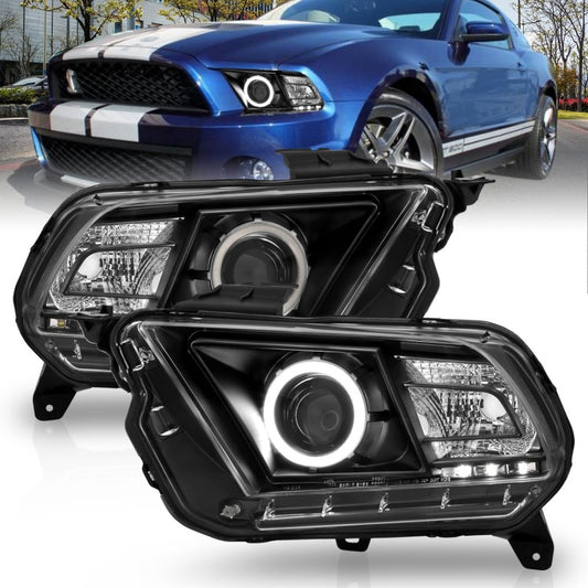 ANZO 2010-2014 Ford Mustang Projector Headlights w/ Halo Black (CCFL) - Burkken Auto Parts