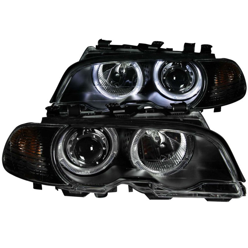 ANZO 2000-2003 BMW 3 Series E46 Projector Headlights w/ Halo Black - Burkken Auto Parts