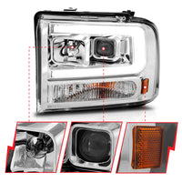 ANZO 99-04 Ford F250/F350/F450/Excursion (excl 99) Projector Headlights - w/Light Bar Chrome Housing - Burkken Auto Parts