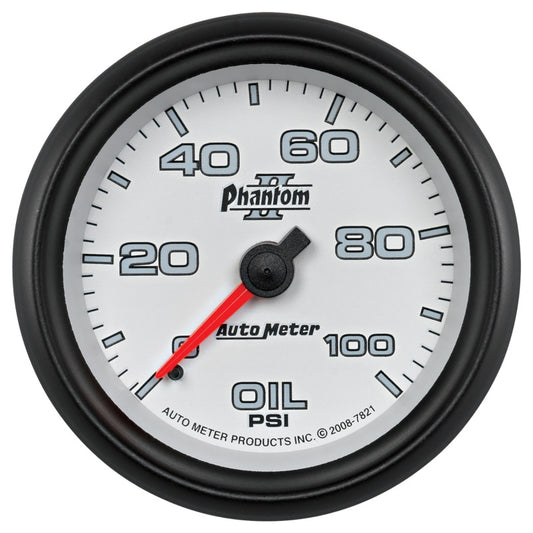 Autometer Phantom II 2-5/8in 100 PSI Mechanical Oil Pressure Gauge - Burkken Auto Parts