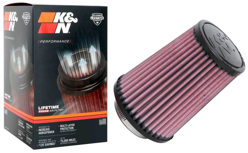 K&N Universal Rubber Filter 2-1/2in Flg / 4-1/2in OD B / 3-1/2in OD T / 6in H - Black Top - Burkken Auto Parts