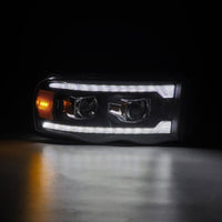 AlphaRex 02-05 Dodge Ram 1500 LUXX LED Proj Headlights Plank Style Black w/Activ Light/Seq Signal - Burkken Auto Parts