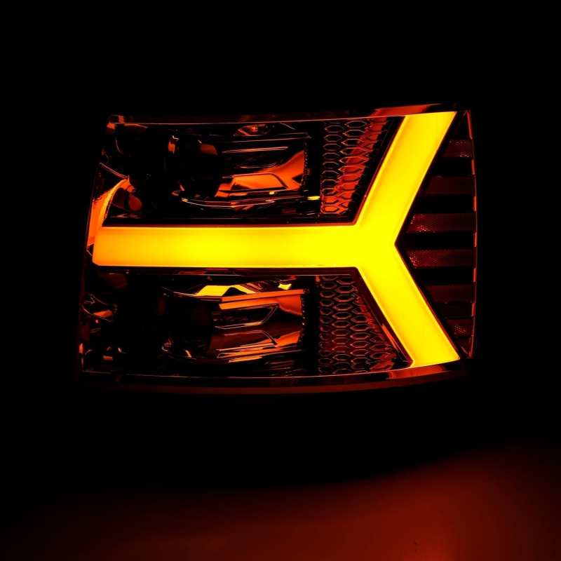 AlphaRex 07-13 Chevy 1500 LUXX LED Proj Headlights Plank Design Chrome w/ Activ Light/Seq Signal/DRL - Burkken Auto Parts