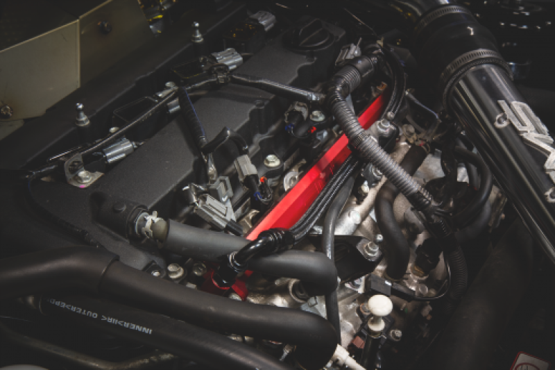 AMS Performance 08-15 Mitsubishi EVO X CNC Machined Aluminum Fuel Rail w/Pulsation Dampener - Red - Burkken Auto Parts