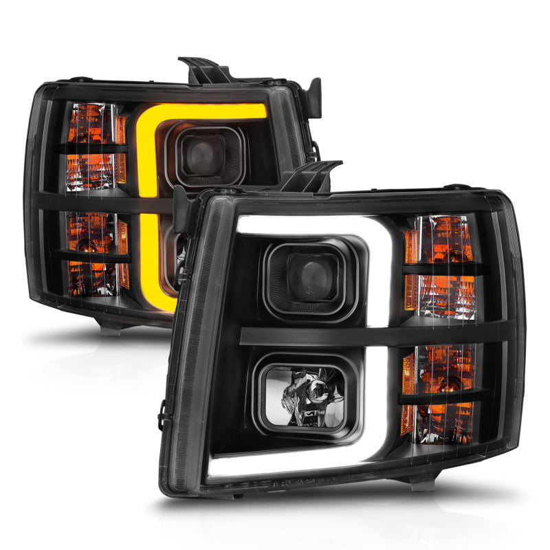 ANZO 2007-2013 Chevrolet Silverado 1500 Projector w/ Light Bar Black Housing w/ Sequential - Burkken Auto Parts