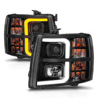 ANZO 2007-2013 Chevrolet Silverado 1500 Projector w/ Light Bar Black Housing w/ Sequential - Burkken Auto Parts