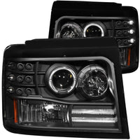ANZO 1992-1996 Ford F-150 Projector Headlights w/ Halo Black w/ Side Markers and Parking Lights - Burkken Auto Parts