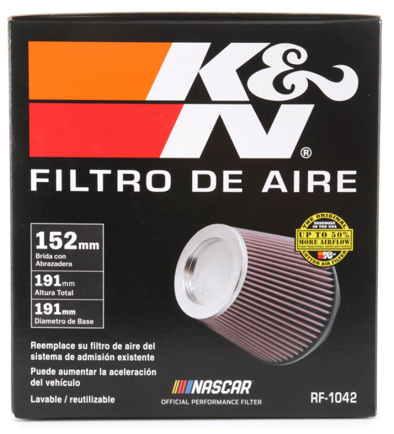 K&N Round Tapered Universal Air Filter 6in Flange ID x 7.5in Base OD x 5in Top OD x 6.5in Height - Burkken Auto Parts