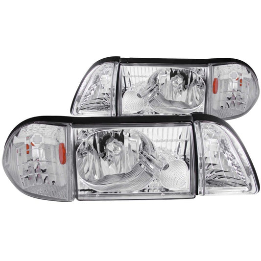 ANZO 1987-1993 Ford Mustang Crystal Headlights Chrome w/ Corner Lights 2pc - Burkken Auto Parts