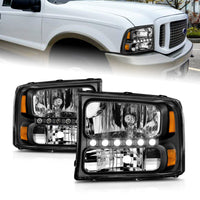 ANZO 2000-2004 Ford Excursion Crystal Headlights Black w/ LED 1pc - Burkken Auto Parts