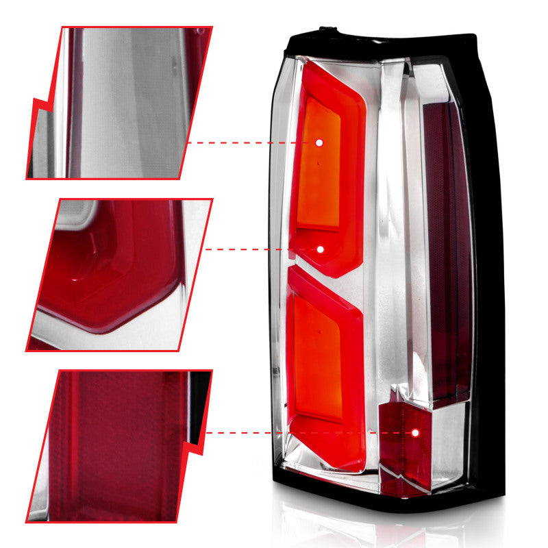 ANZO 2015-2020 Chevrolet Tahoe LED Tail Lights w/ Light Bar Chrome Housing Clear Lens - Burkken Auto Parts