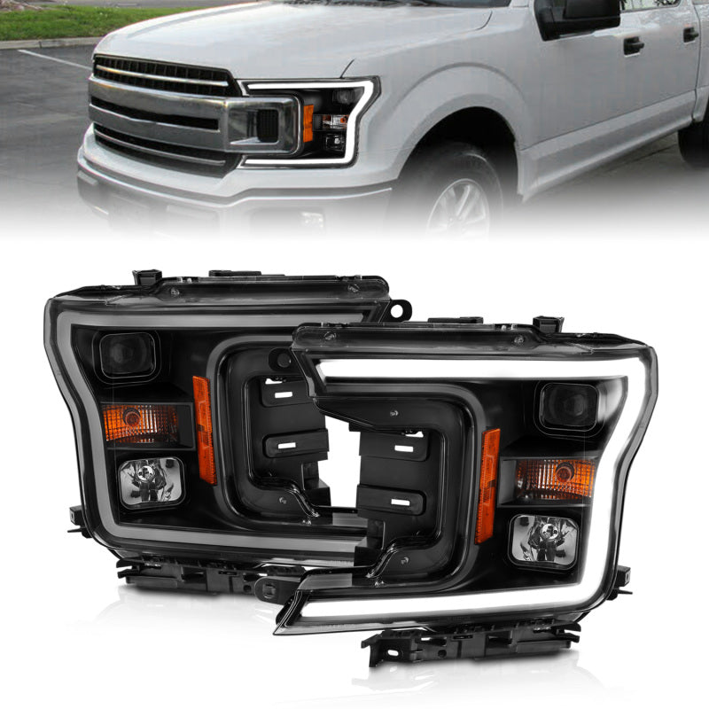 ANZO 2018-2019 Ford F-150 Projector Plank Style H.L. Black Amber (Without Switchback) - Burkken Auto Parts