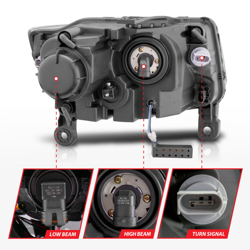 ANZO 2014-2015 Jeep Grand Cherokee Projector Headlights w/ Plank Style Design Black - Burkken Auto Parts
