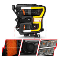 ANZO 15-17 Ford F-150 LED Projector Headlights - w/ Light Bar Switchback Black Housing - Burkken Auto Parts