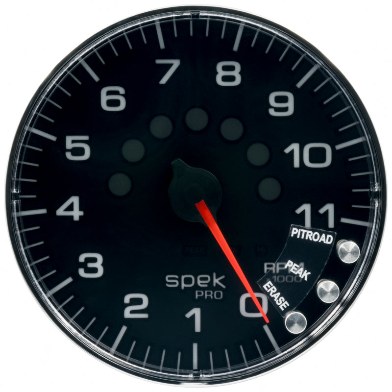 Autometer Spek-Pro Gauge Tachometer 5in 11K Rpm W/Shift Light & Peak Mem Black/Chrome - Burkken Auto Parts