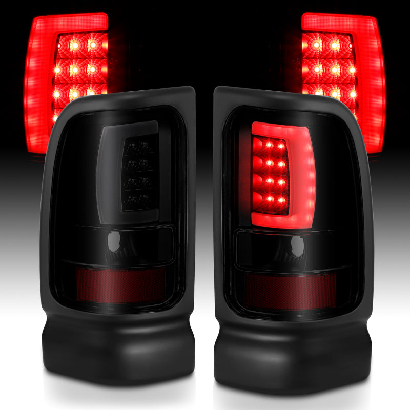 ANZO 1994-2001 Dodge Ram 1500 LED Taillights Plank Style Black w/Smoke Lens - Burkken Auto Parts