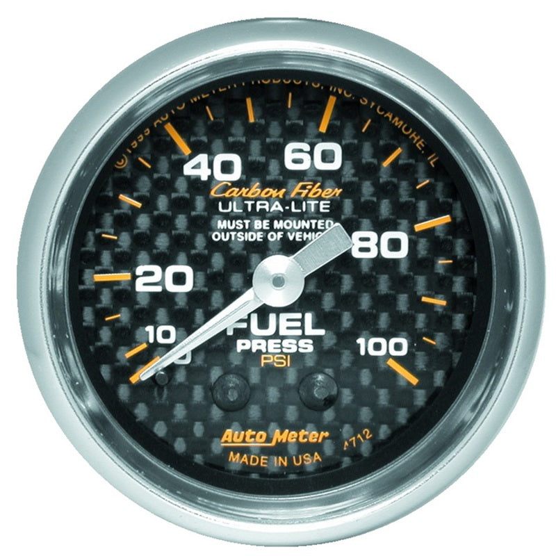 Autometer Carbon Fiber 52mm 100 PSI Mechanical Fuel Pressure Gauge - Burkken Auto Parts